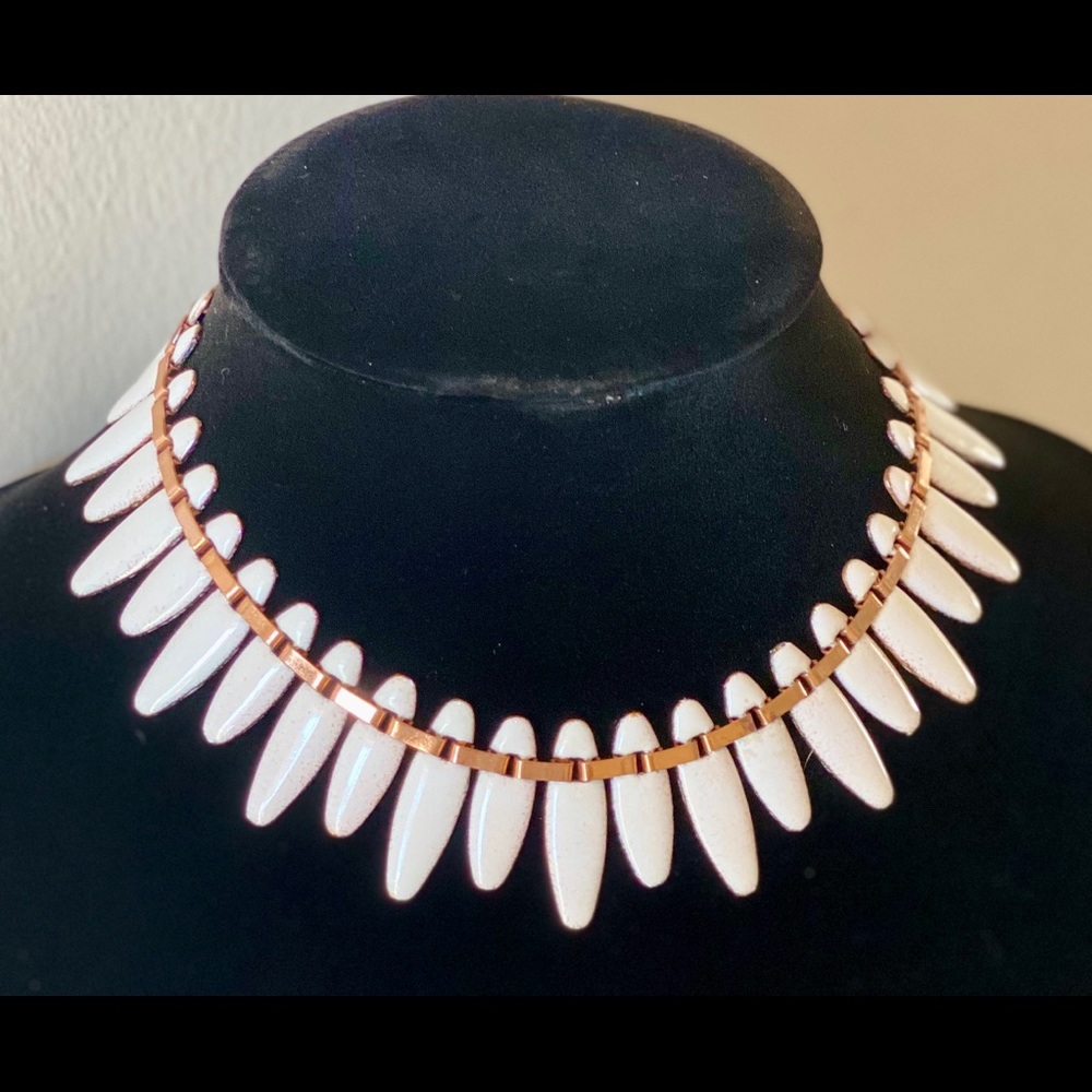 Vintage Signed Matisse White Enamel Necklace.